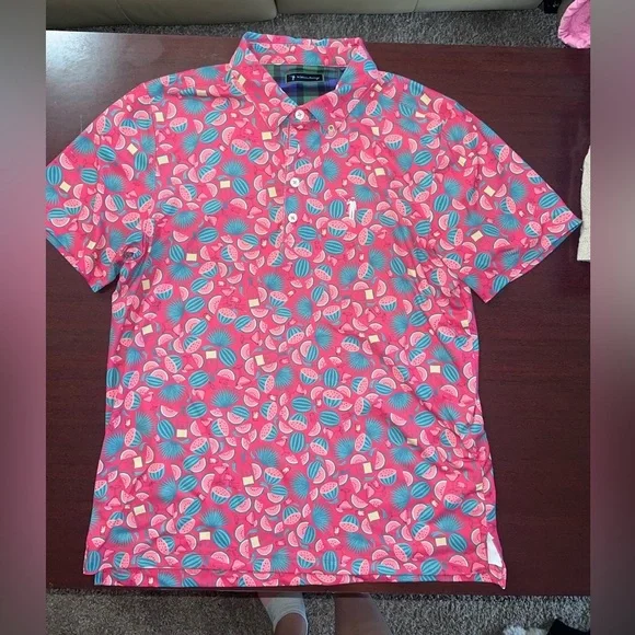 William Murray Golf Polo Shirt Seed Spitters Watermelon Stretch DriFit Pink UV - Picture 1 of 4